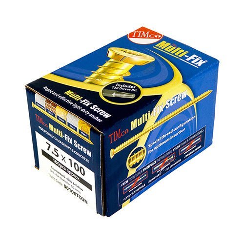 Multi-Fix Concrete Screws - TX - Flat Countersunk - Yellow - Box 100