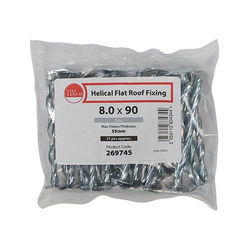 Helical Flat Roof Fixing - Zinc - Bag 25