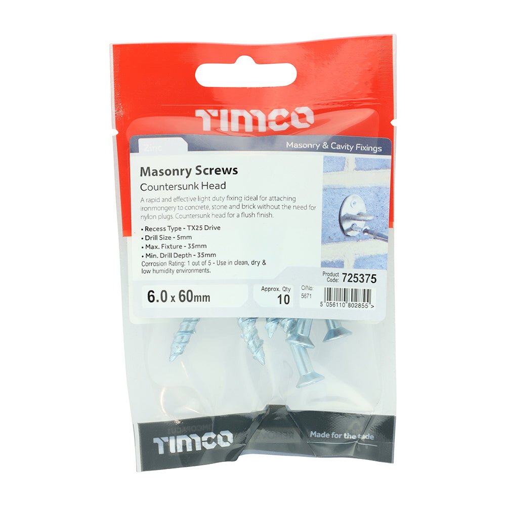 Multi-Fix Masonry Screws - TX - Countersunk - Zinc