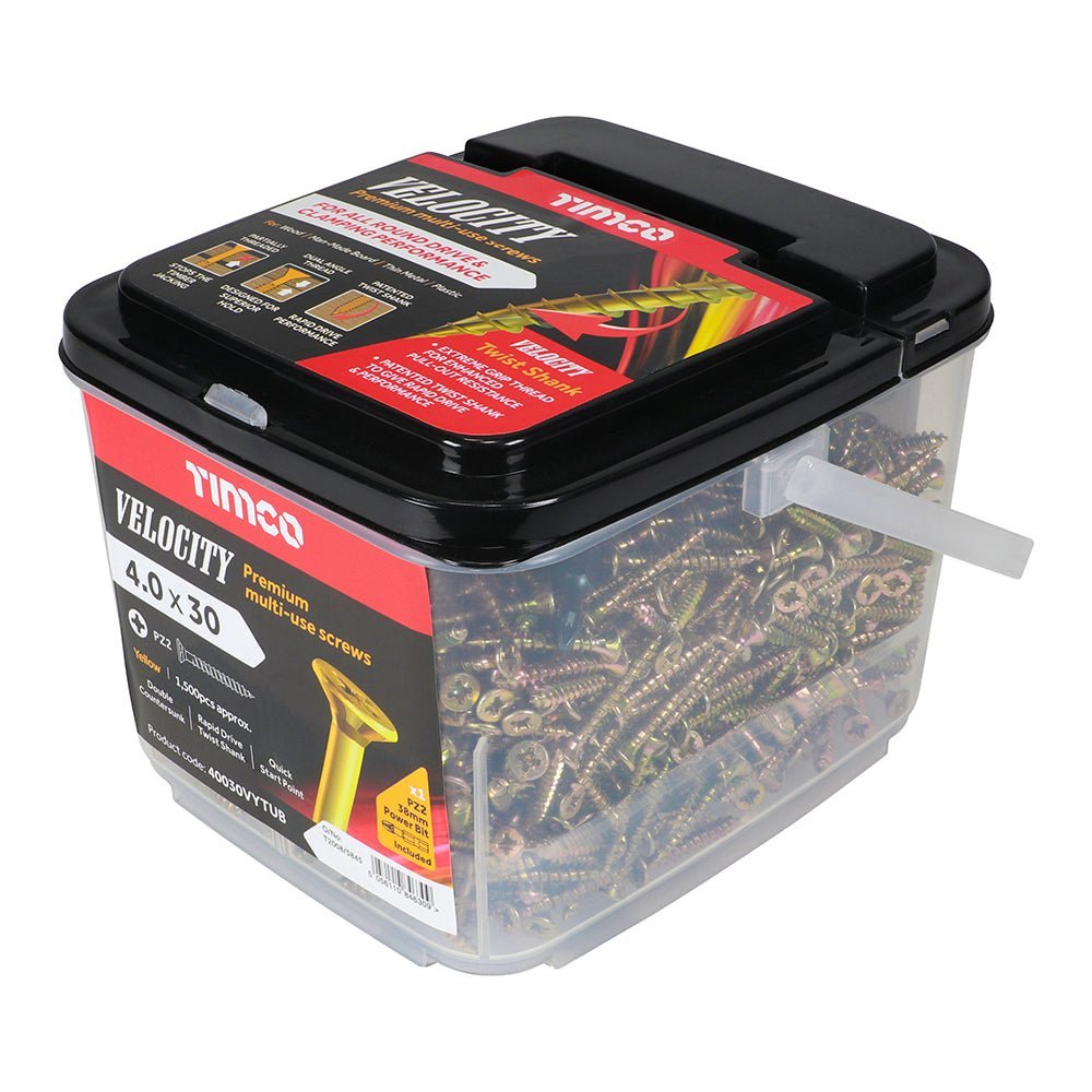 Velocity Premium Multi-Use Screws - PZ Pozi - Double Countersunk - Yellow - Tub
