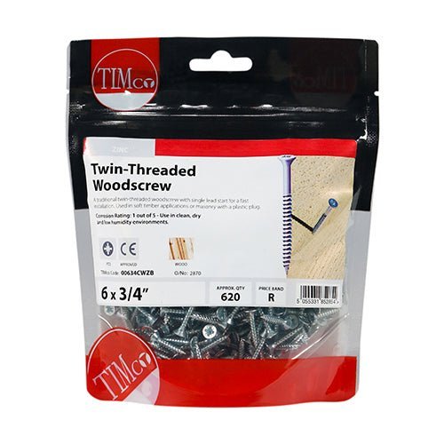Twin-Threaded Woodscrews - PZ Pozi - Double Countersunk - Zinc