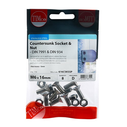 Socket Screws & Hex Nuts - Countersunk - Stainless Steel