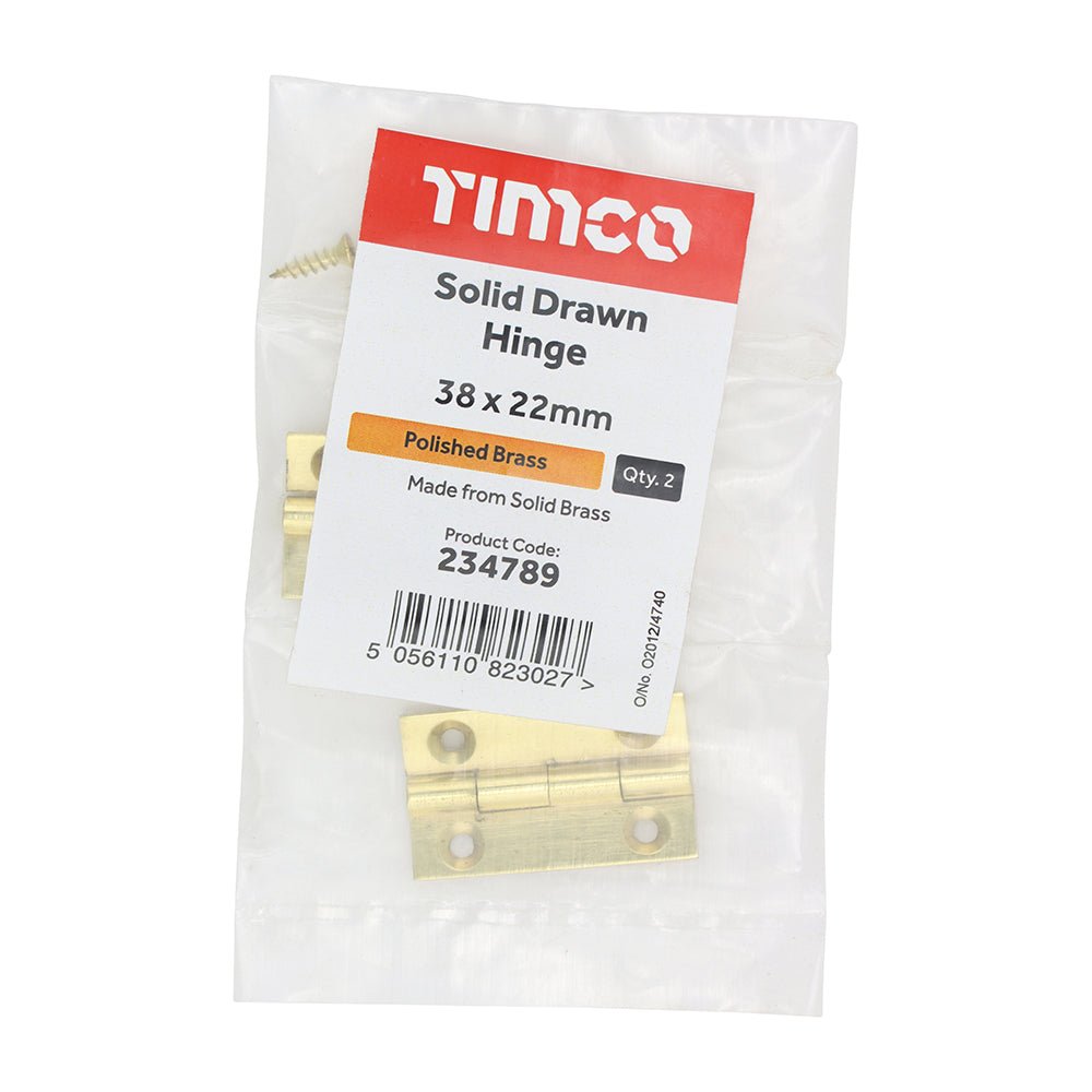 Solid Drawn Hinge - Solid Brass - Polished Brass (Pack 2)