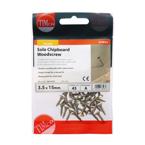 Solo Woodscrews - PZ - Double Countersunk - Yellow