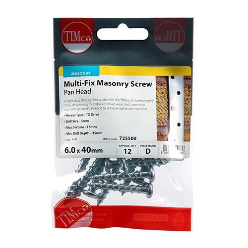 Multi-Fix Masonry Screws - TX - Pan - Zinc