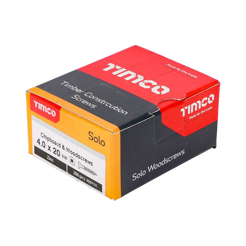 Solo Chipboard & Woodscrews - SQ - Double Countersunk - Zinc - Box 200