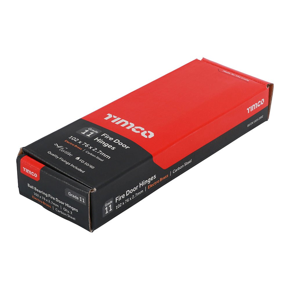 Grade 11 Ball Bearing Fire Door Hinges - Electro Brass (Pack 2)