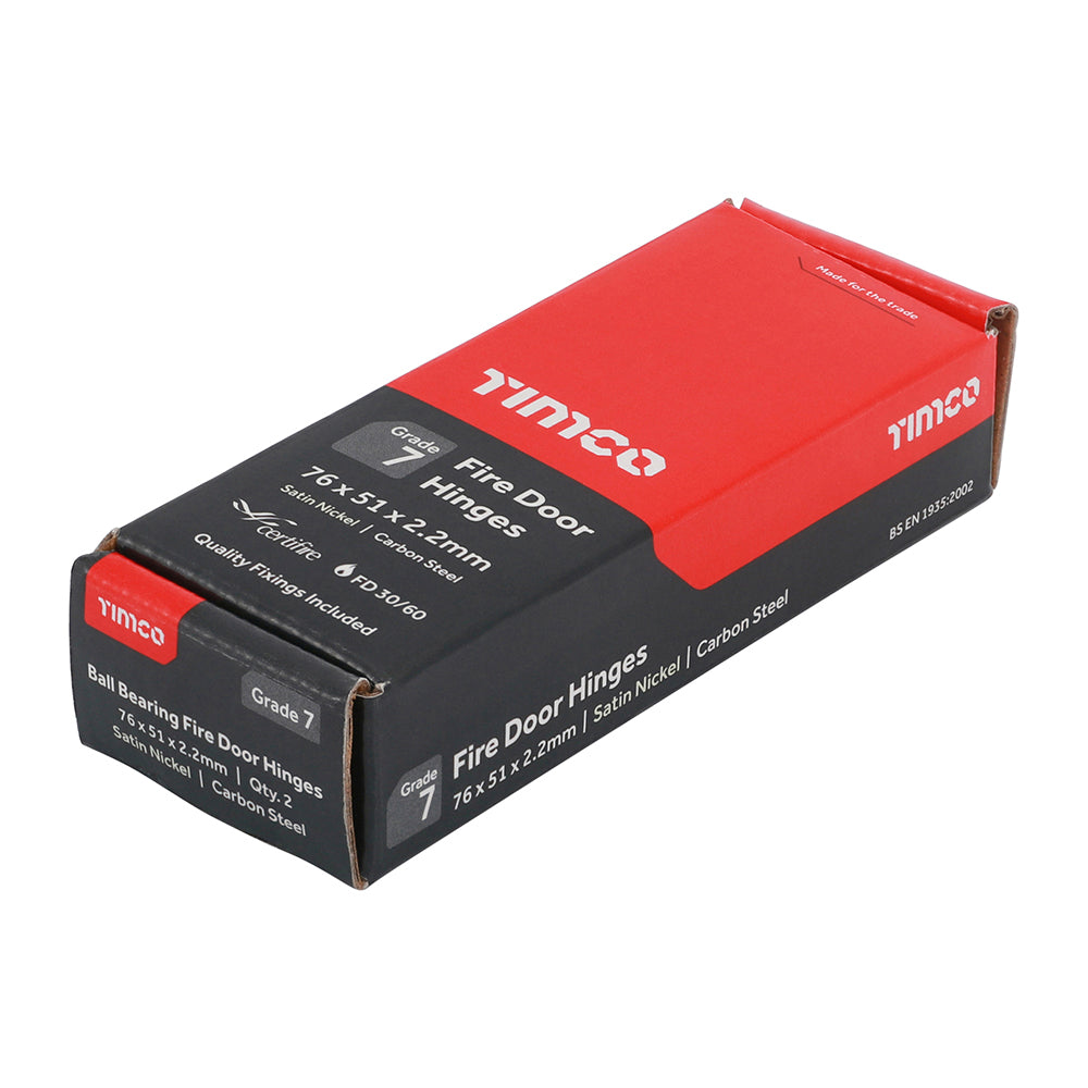 7 Fire Door Hinge SN - 76 x 51 x 2.2 (Pack 2)