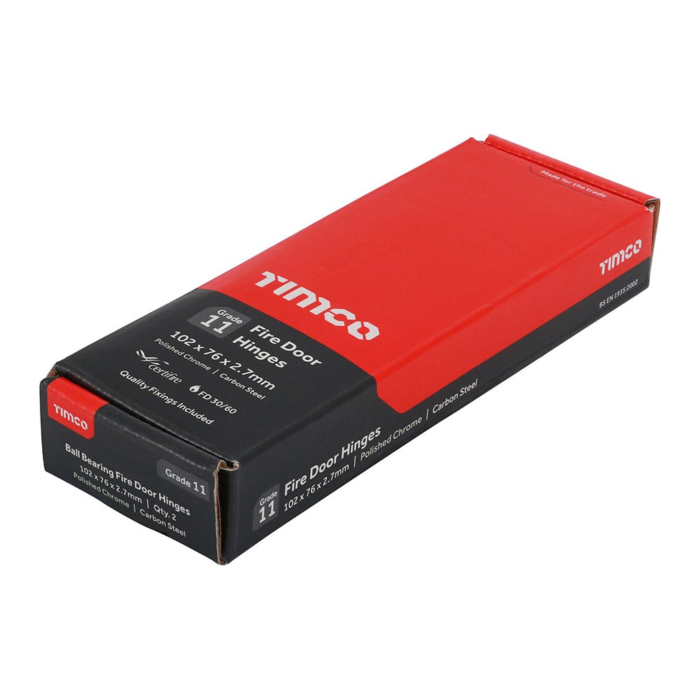 Grade 11 Ball Bearing Fire Door Hinges - Polished Chrome (Pack 2)