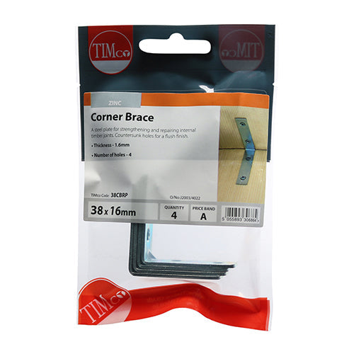 Corner Brace - BZP - 38 x 38 x 16 (Pack 4)