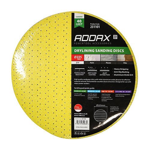 Drylining Sanding Discs - 40 Grit - Yellow - Pack 25