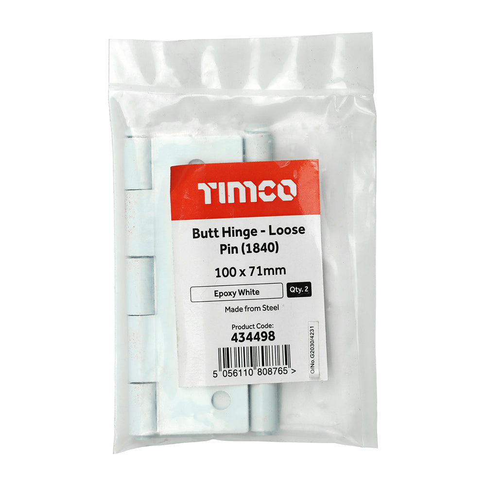 Butt Hinge Loose Pin (1840) White - 100 x 71 (Pack 2)