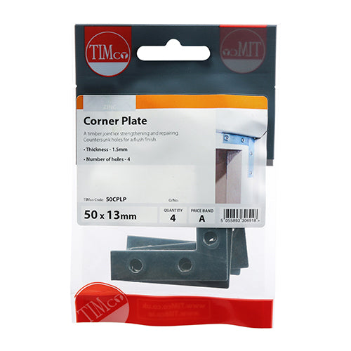 Corner Plate - BZP - 50 x 50 x 13 (Pack 4)