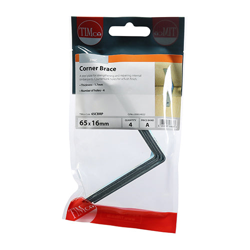 Corner Brace - BZP - 65 x 65 x 16 (Pack 4)