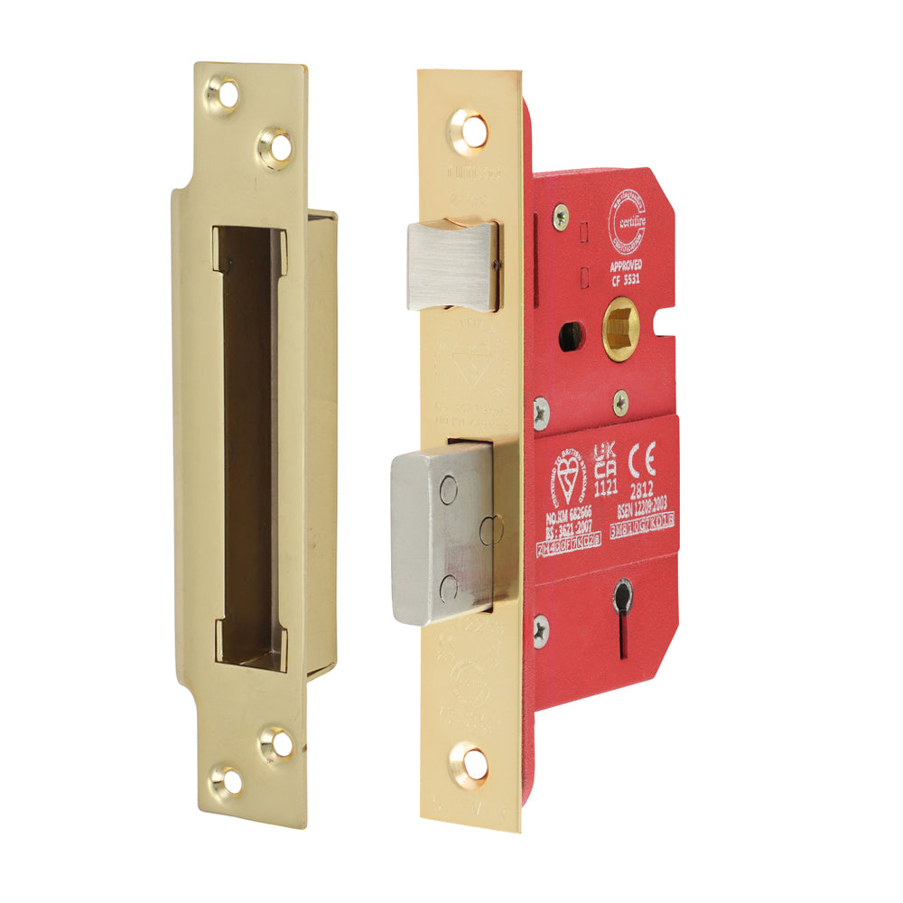 5 Lever British Standard CE Sashlock - Electro Brass 66 case / 45 backset