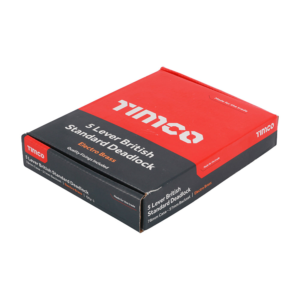 5 Lever BS Deadlock E. Brass - 78 case / 57 backset