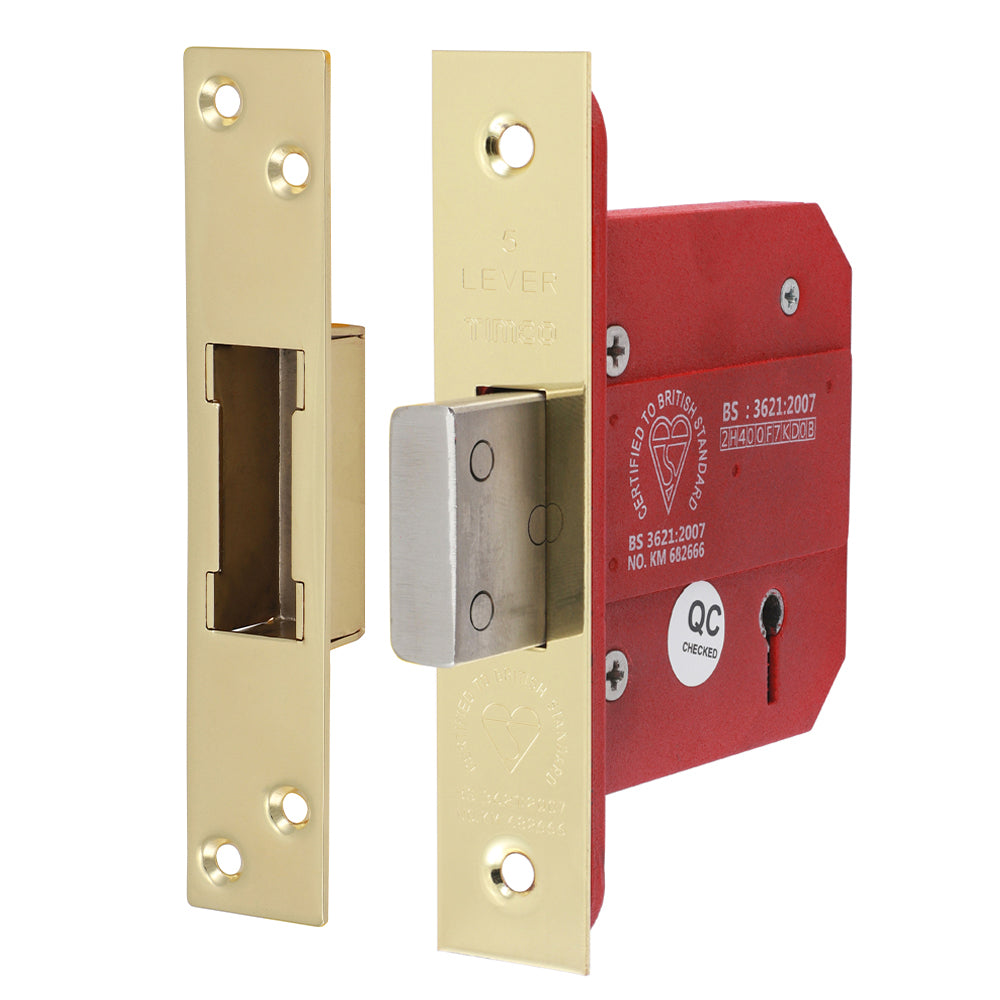 5 Lever BS Deadlock E. Brass - 78 case / 57 backset
