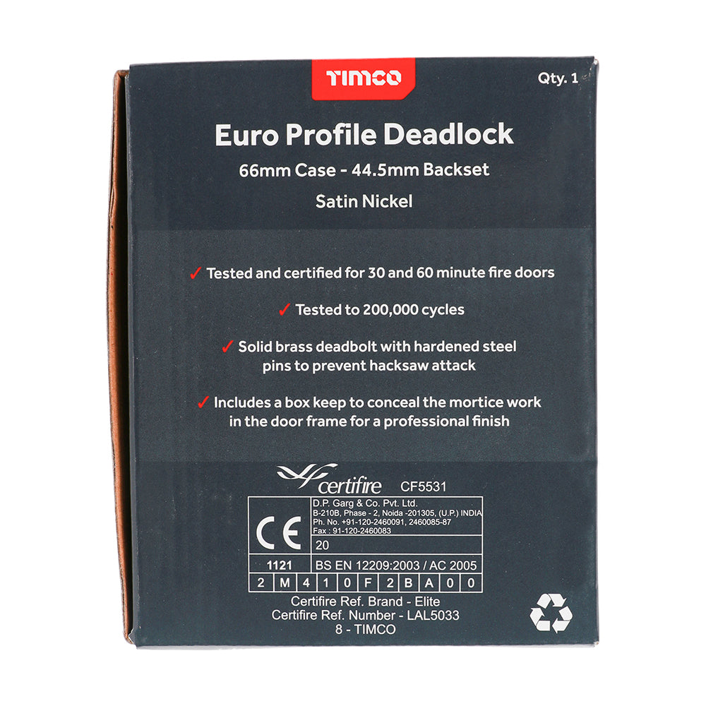 Euro Deadlock Sat. Nickel - 66 case / 45 backset