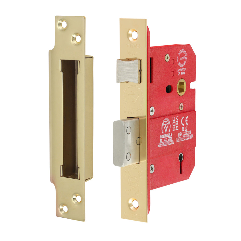 5 Lever British Standard CE Sashlock - Electro Brass 78 case / 57 backset