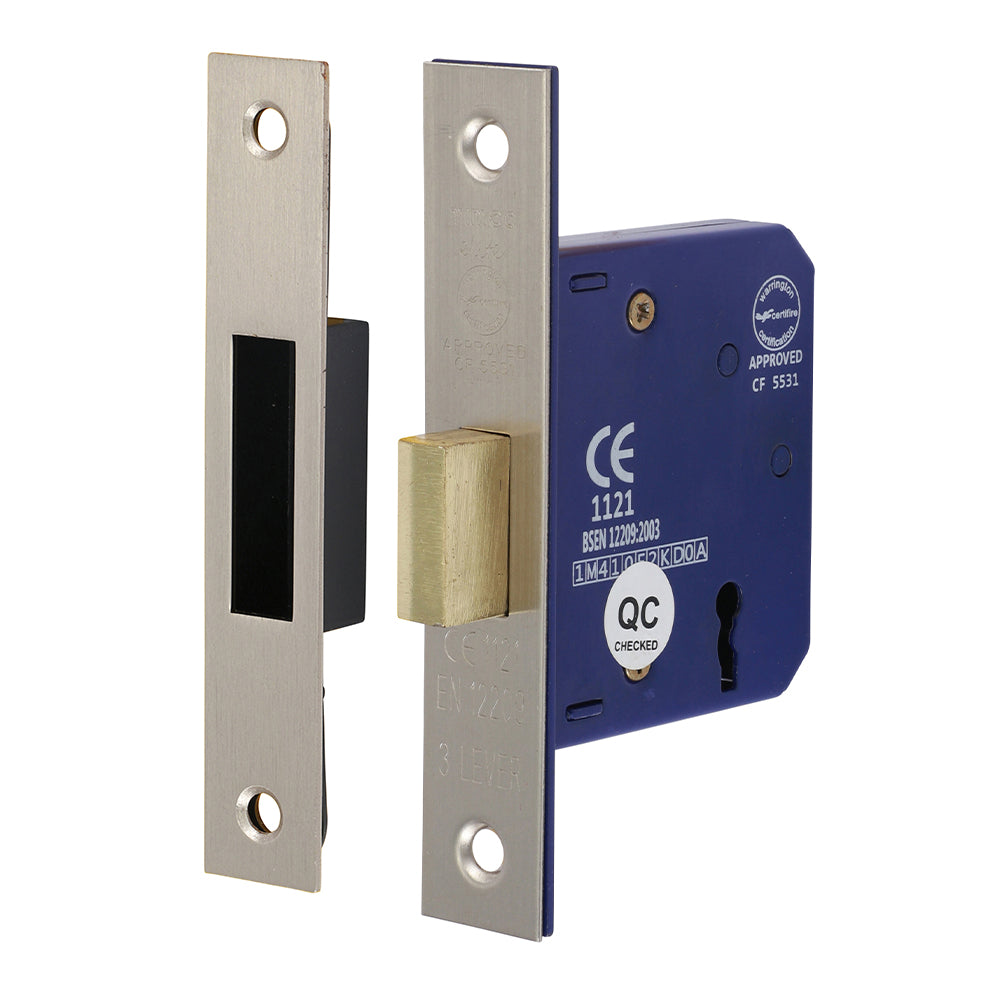 3 Lever Deadlock Sat. Nickel - 65 case / 45 backset