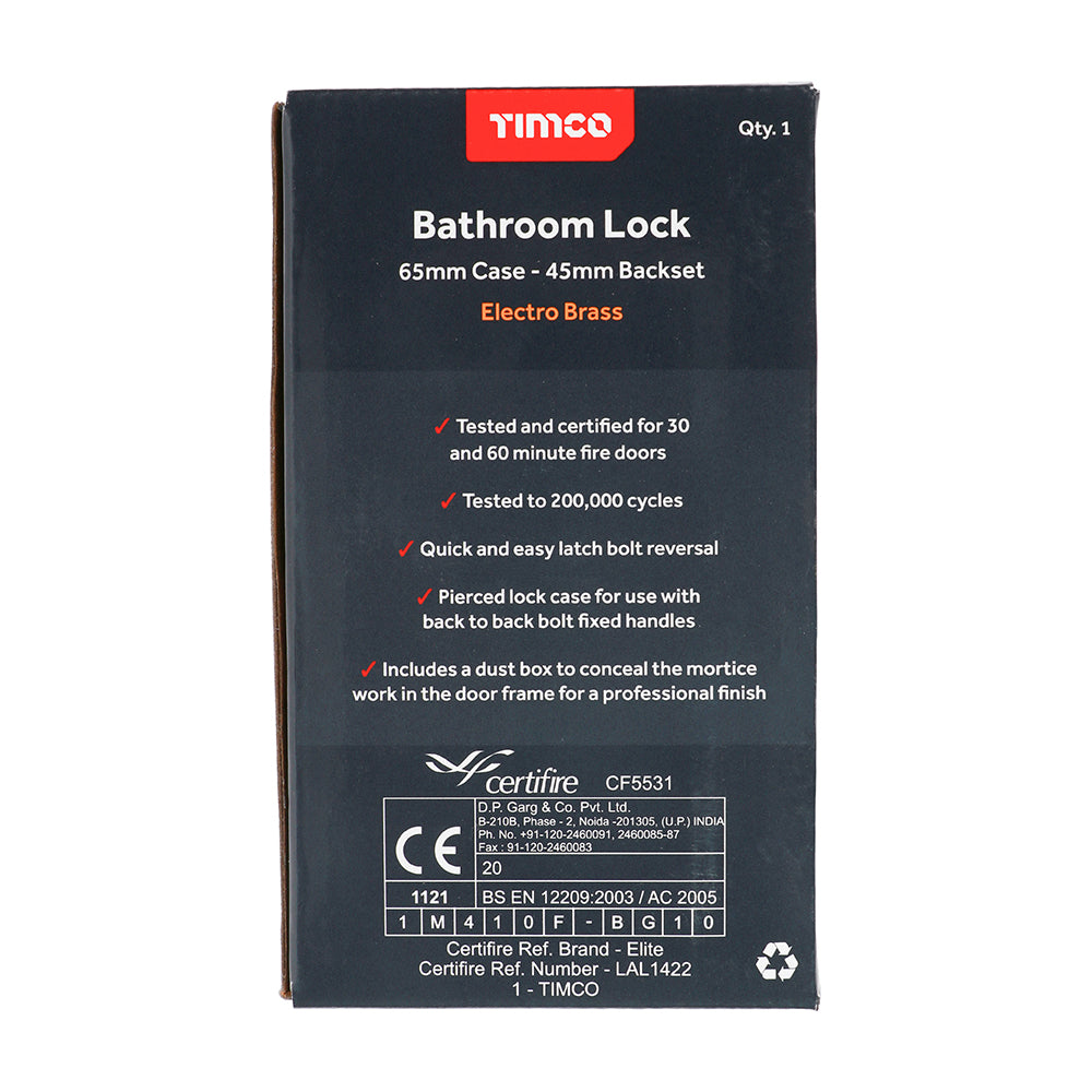 Bathroom Lock E. Brass - 65mm