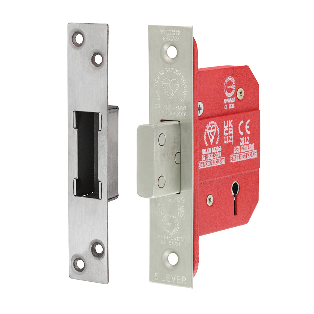 5 Lever British Standard CE Deadlock - Stainless Steel - Satin 66 case / 45 backset