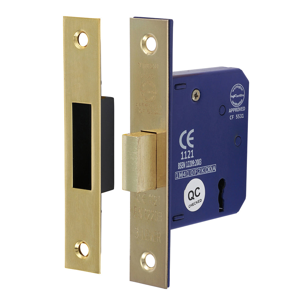 3 Lever Deadlock E. Brass - 65 case / 45 backset