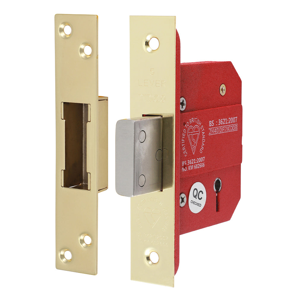 5 Lever BS Deadlock E. Brass - 66 case / 45 backset