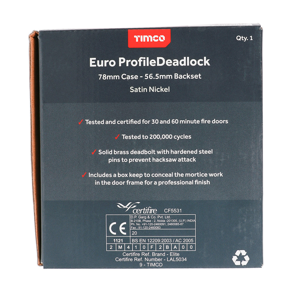 Euro Deadlock Sat. Nickel - 78 case / 56.5 backset