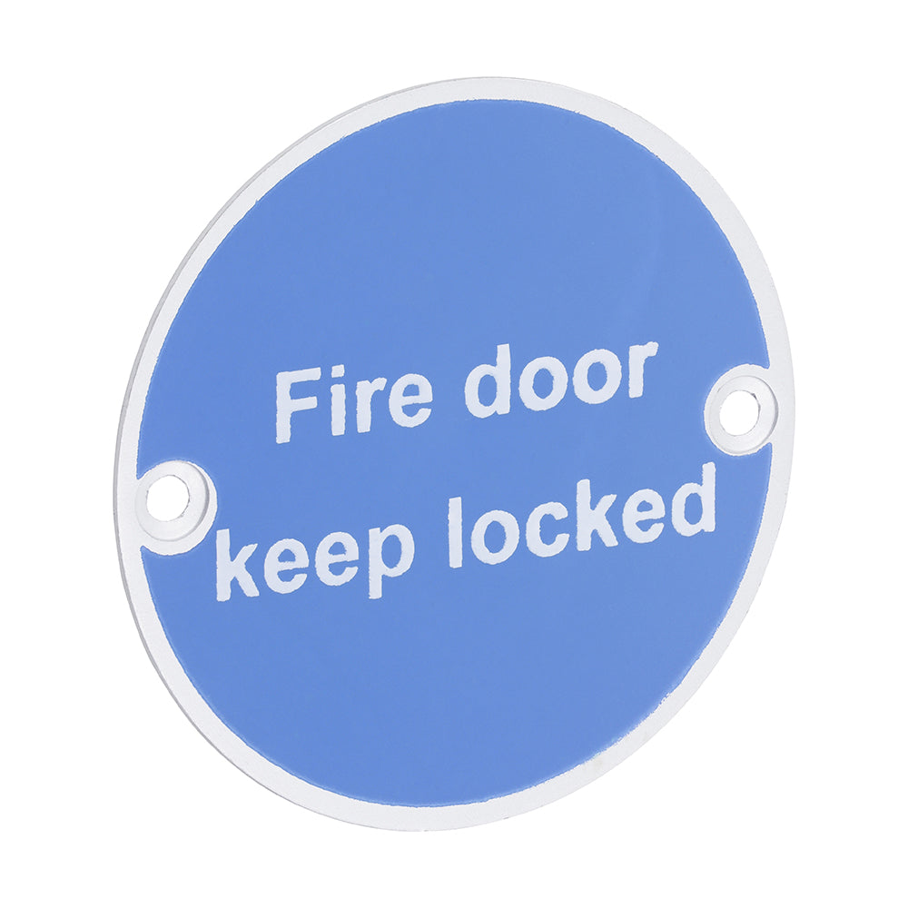 Fire Door Keep Locked Sign - Satin Anodised Aluminium 76mm