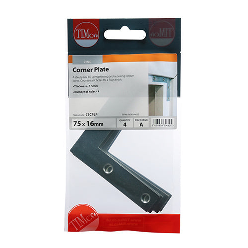 Corner Plate - BZP - 75 x 75 x 16 (Pack 4)