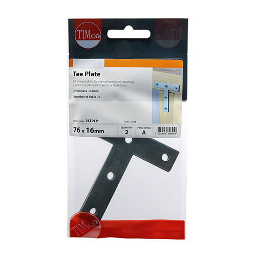 Tee Plate - BZP - 76 x 76 x 16 (Pack 2)