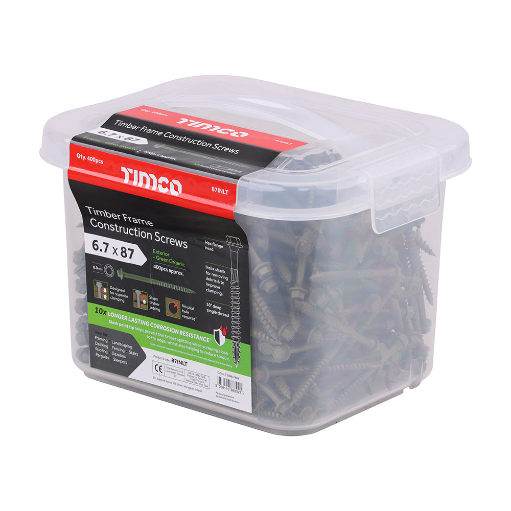 Timber Frame Construction & Landscaping Screws - Hex - Exterior - Green Organic 6.7 x 87