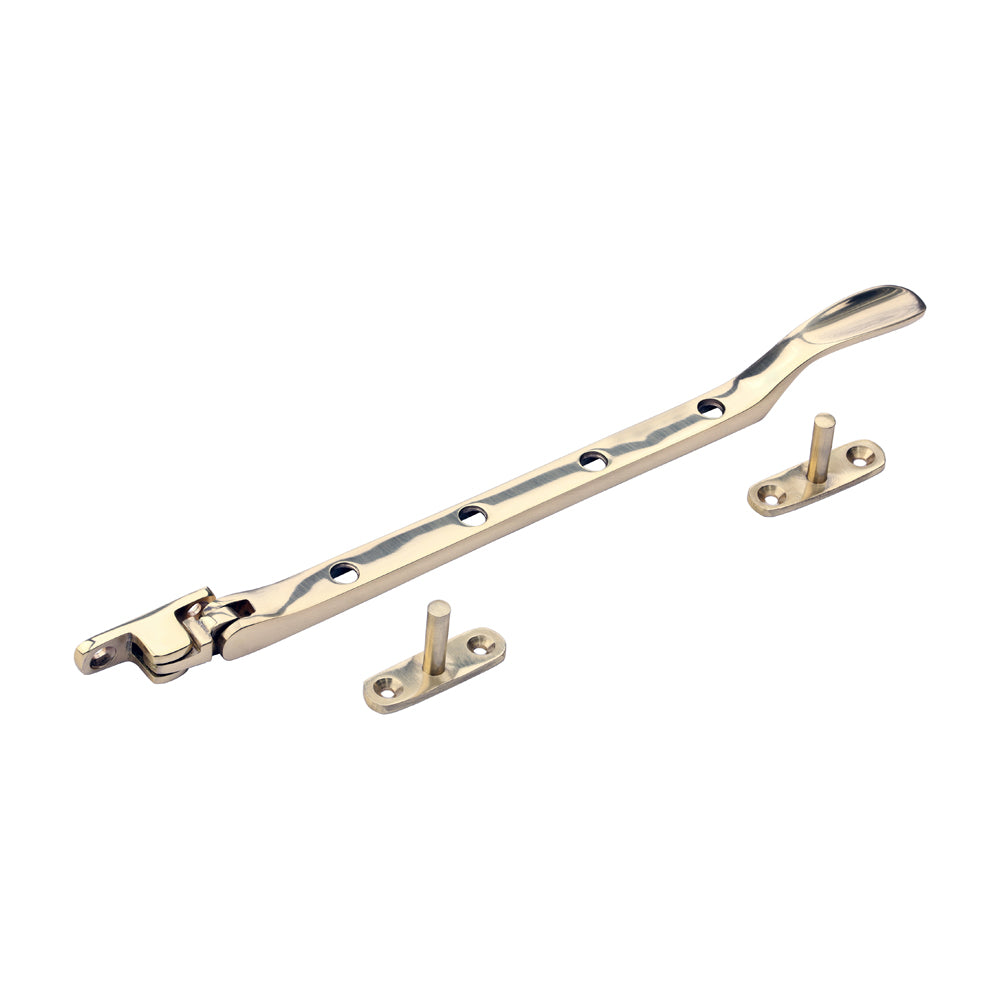 Victorian Pattern Casement Stay - Polished Brass 240mm