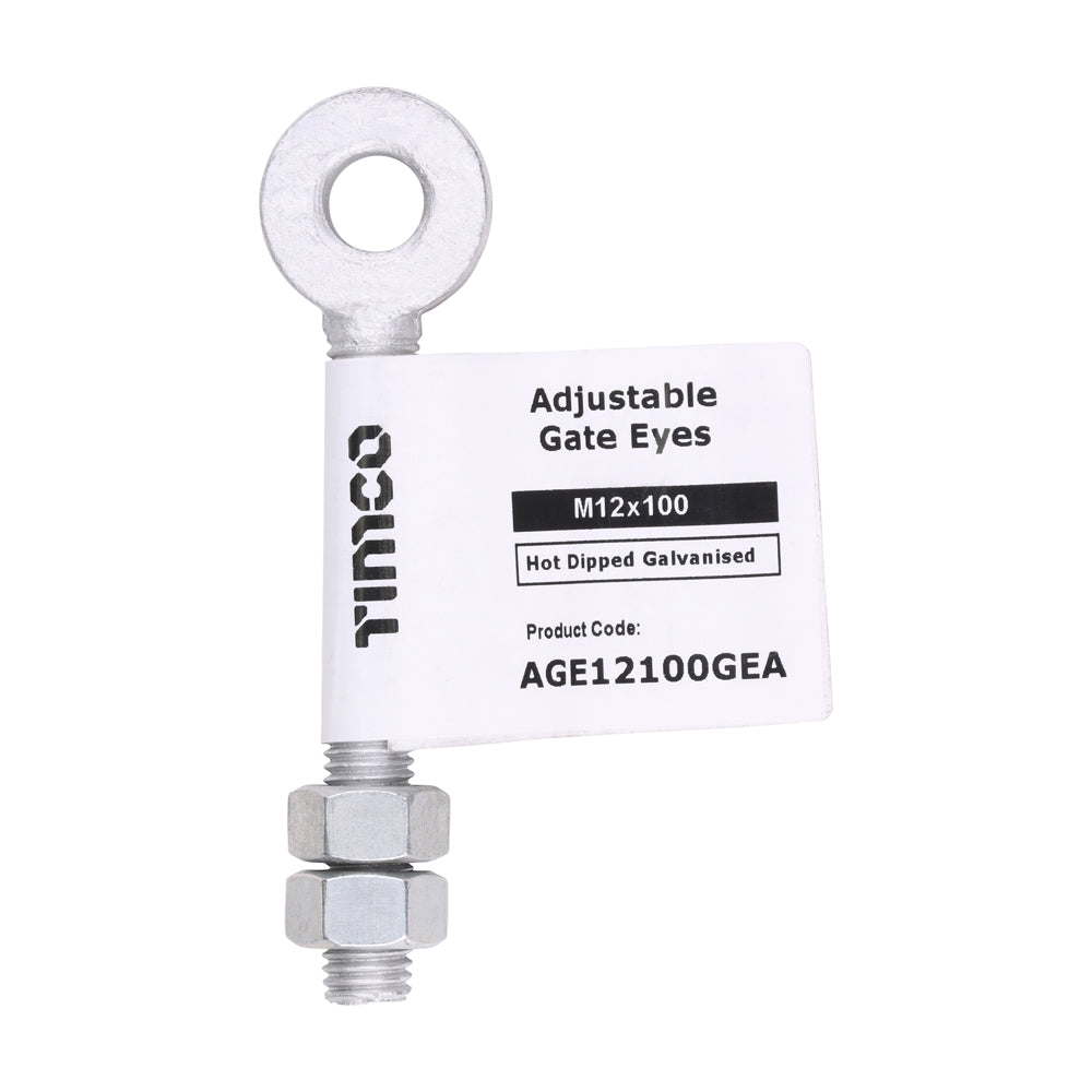 Adjustable Gate Eye with Nuts - Hot Dipped Galvanised M12 x 100