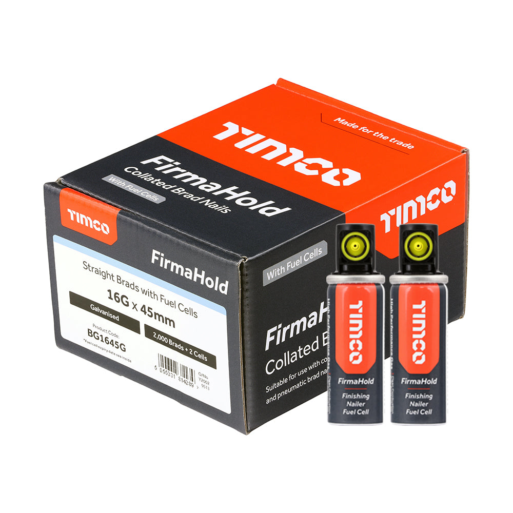FirmaHold Collated Brad Nails & Fuel Cells - 16 Gauge - Straight - Galvanised 16g x 45/2BFC