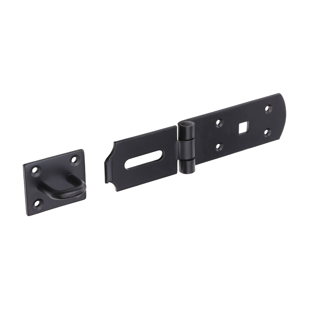 Secure Bolt On Hasp & Staple - Heavy Duty - Black 10"
