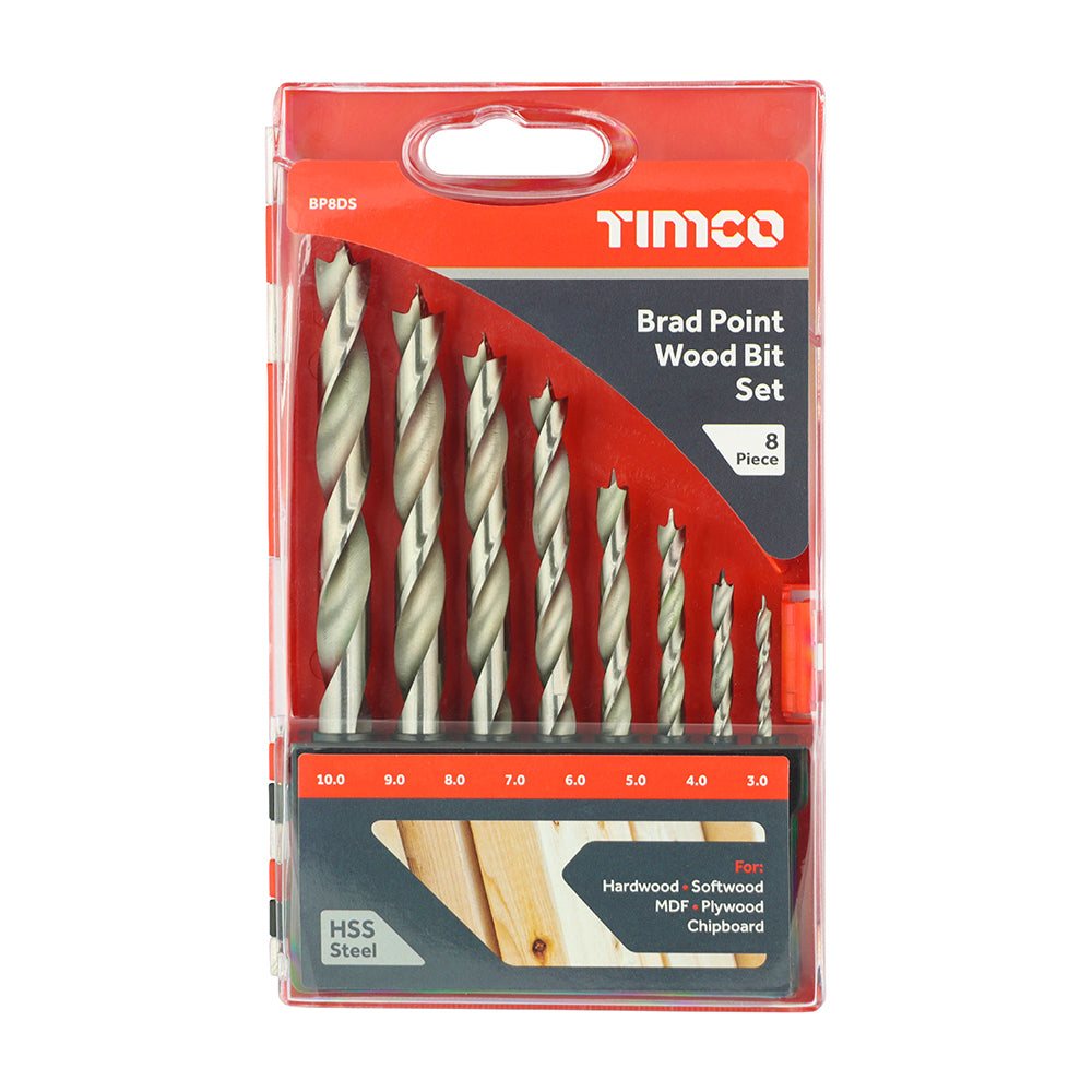 Brad Point Wood Bit Set 8pcs