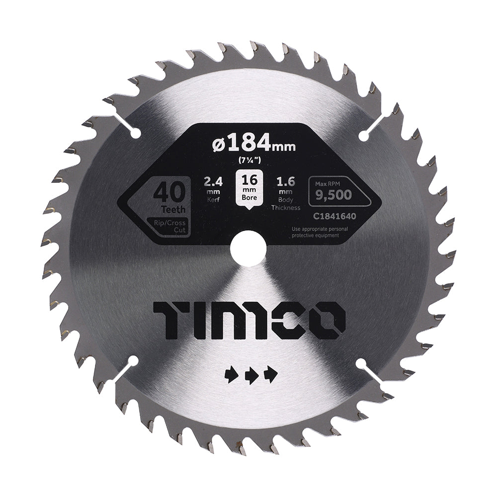 Circular Saw Blade - Trimming/Crosscut - Medium/Fine 184 x 16 x 40T