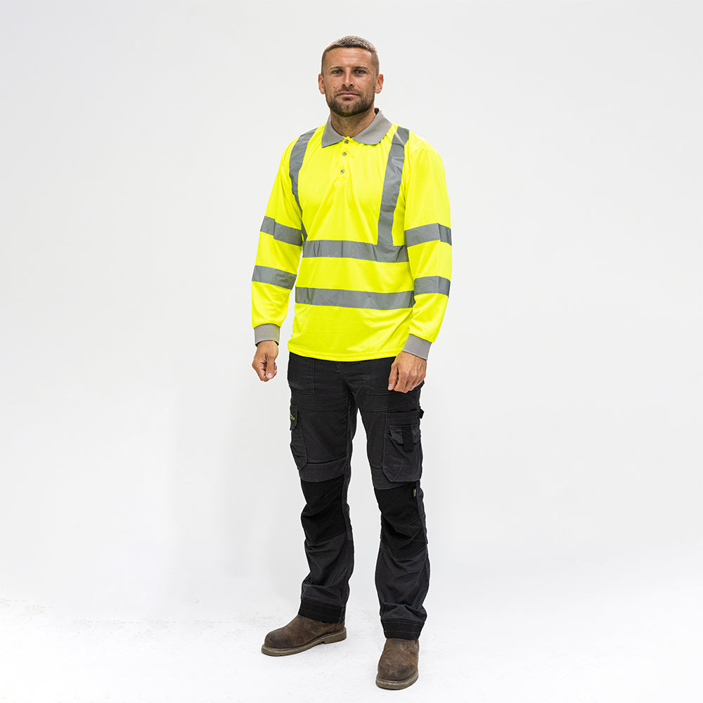 Hi-Visibility Polo Shirt - Long Sleeve - Yellow Medium