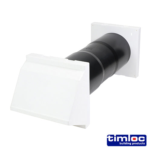 Timloc Aero Core Through Wall Vent Set with Cowl and Baffle - White - ACV7CWH 127 x 350