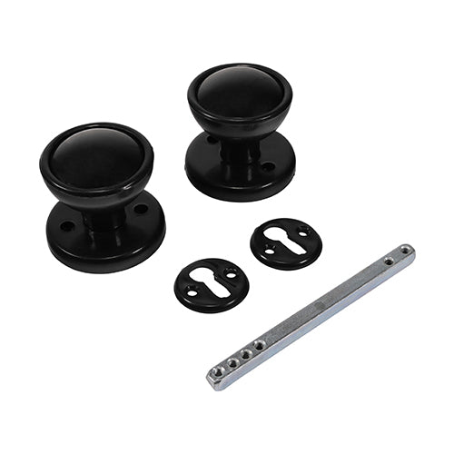 Plastic Rim / Mortice Knob Set - Black 50mm