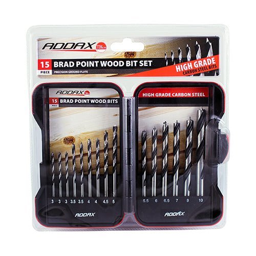 Brad Point Wood Bit Set - 15 Piece