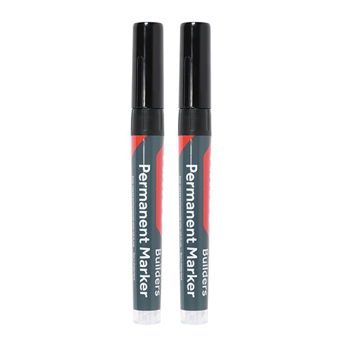 Builders Permanent Markers - Fine Tip - Black (Pack 2)