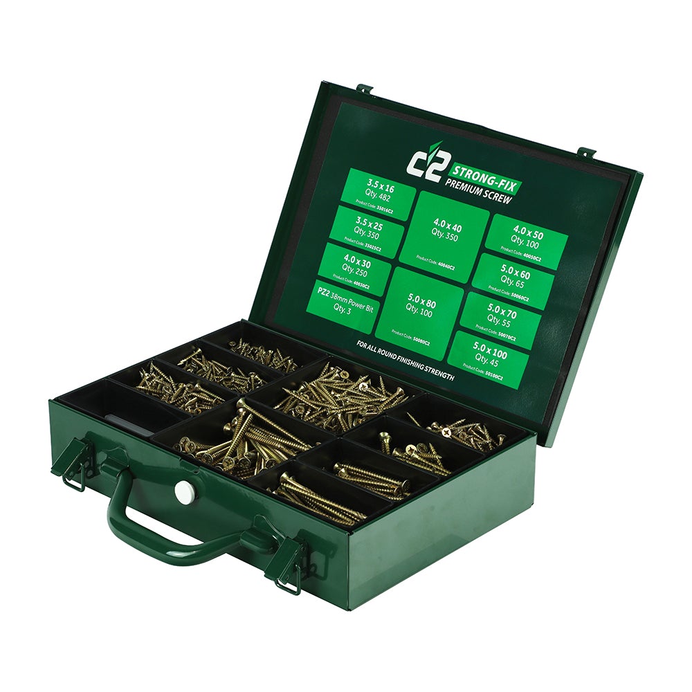 C2 Strong-Fix Premium Multi-Purpose Screws - Assorted Trade Case - PZ -Double Countersunk - Yellow