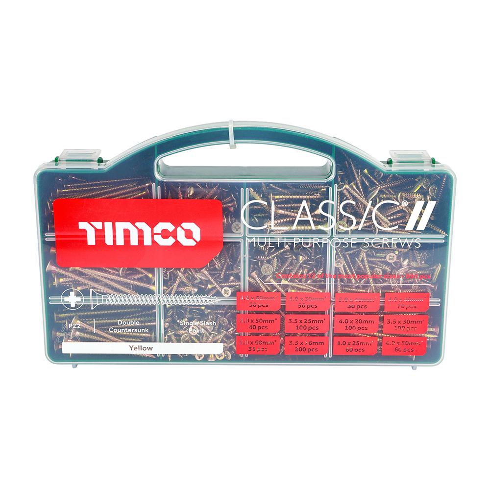 Classic Multi-Purpose Screws - Mixed Tray - PZ Pozi - Double Countersunk - Yellow - 895 pieces