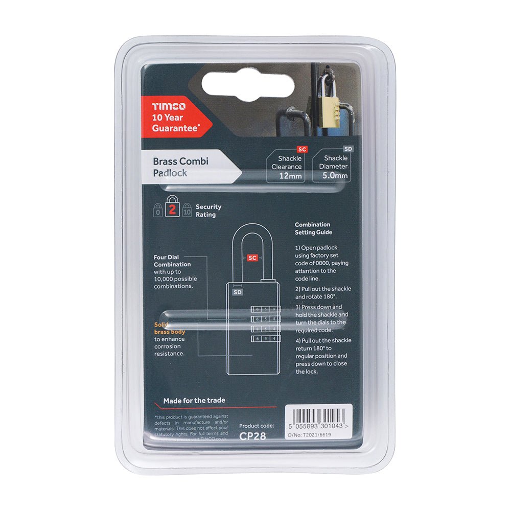 Brass Combination Padlock - 28mm