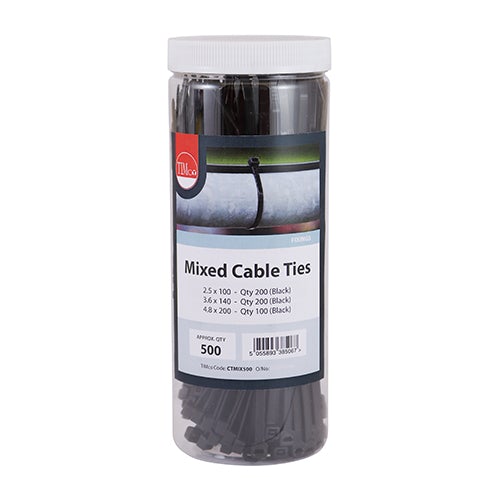 Cable Ties - Mixed - Black - Bag 500