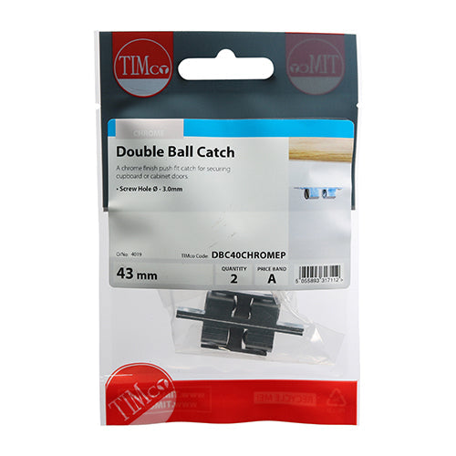 Double Ball Catch - Chrome - 43mm (Pack 2)