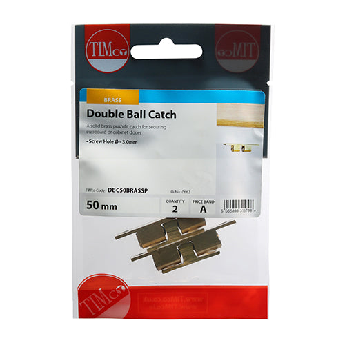 Double Ball Catch - Brass - 50mm (Pack 2)